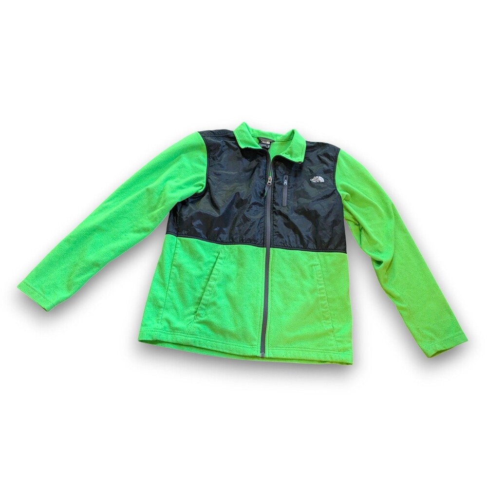 North Face Denali Polartec Fleece Jacket Neon Green Black Full Zip Boys Youth XL